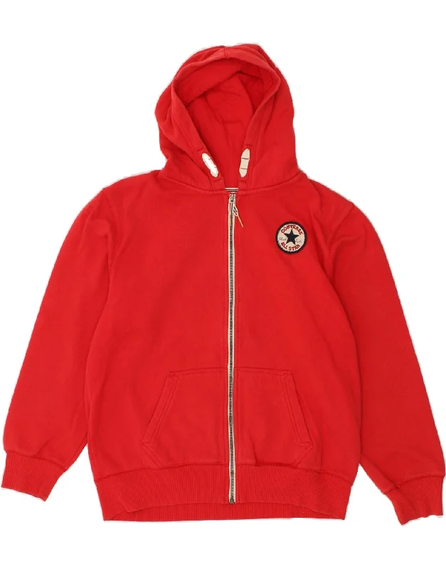 men's stylish winter sweaters -CONVERSE Boys Zip Hoodie Sweater 13-14 Years XL  Red Cotton