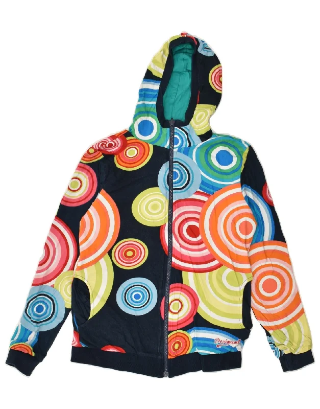 men's knit cardigans -DESIGUAL Boys Zip Hoodie Sweater 11-12 Years Navy Blue Geometric