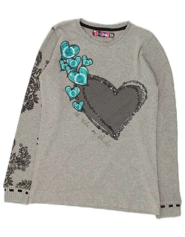 men's turtleneck pullover sweaters -DESIGUAL Girls Graphic Crew Neck Jumper Sweater 13-14 Years Grey Paisley