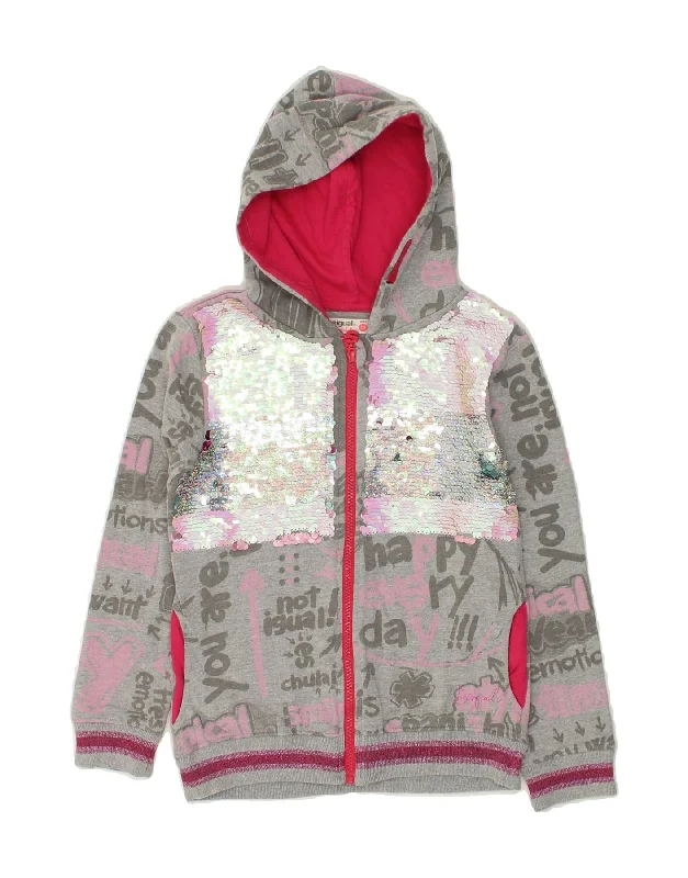 men's casual pullover sweaters -DESIGUAL Girls Graphic Zip Hoodie Sweater 7-8 Years Grey Geometric Cotton