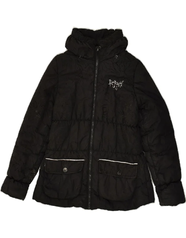 men's padded jackets -DESIGUAL Girls Padded Jacket 11-12 Years Black Floral Polyester