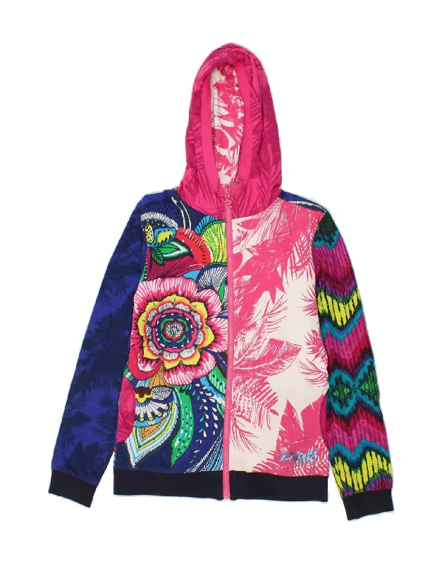 men's festive sweaters -DESIGUAL Girls Reversible Zip Hoodie Sweater 11-12 Years Multicoloured