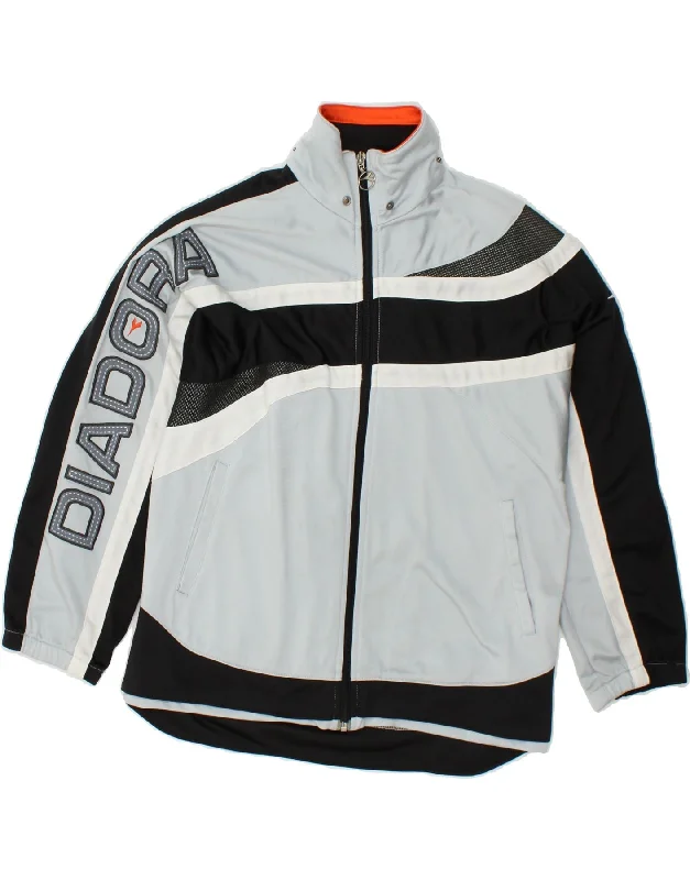 men's slim fit leather jackets -DIADORA Boys Graphic Tracksuit Top Jacket 15-16 Years Grey Colourblock