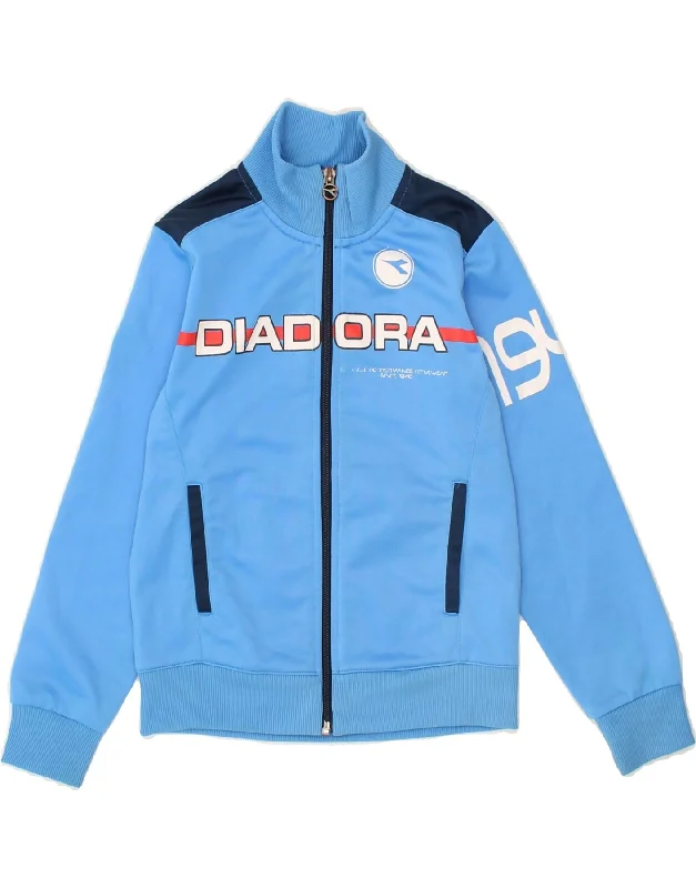 men's zip-up hooded jackets -DIADORA Boys Graphic Tracksuit Top Jacket 5-6 Years Small Blue Polyester