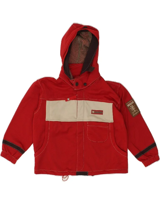 men's travel jackets -DIADORA Boys Hooded Rain Jacket 5-6 Years Red Colourblock Polyamide