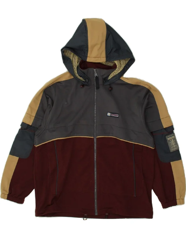 men's denim jackets -DIADORA Boys Hooded Tracksuit Top Jacket 12-13 Years Maroon Colourblock