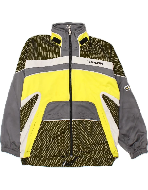 men's fashionable outer jackets -DIADORA Boys Tracksuit Top Jacket 10-11 Years Yellow Colourblock Polyester