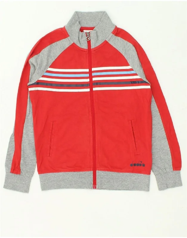 men's varsity jackets -DIADORA Boys Tracksuit Top Jacket 11-12 Years Medium Red Colourblock