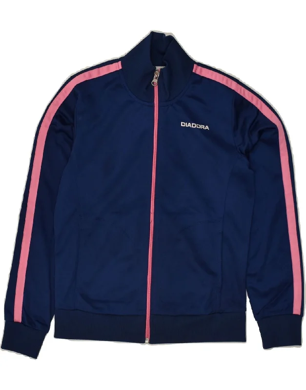 men's professional jackets -DIADORA Girls Graphic Tracksuit Top Jacket 9-10 Years Large Navy Blue