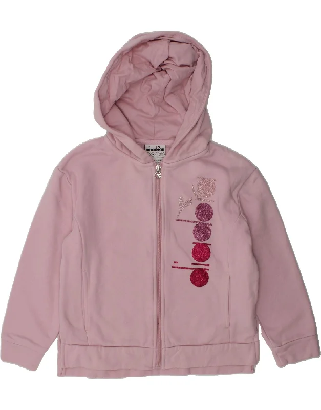 men's striped sweaters -DIADORA Girls Graphic Zip Hoodie Sweater 7-8 Years Medium Pink Cotton