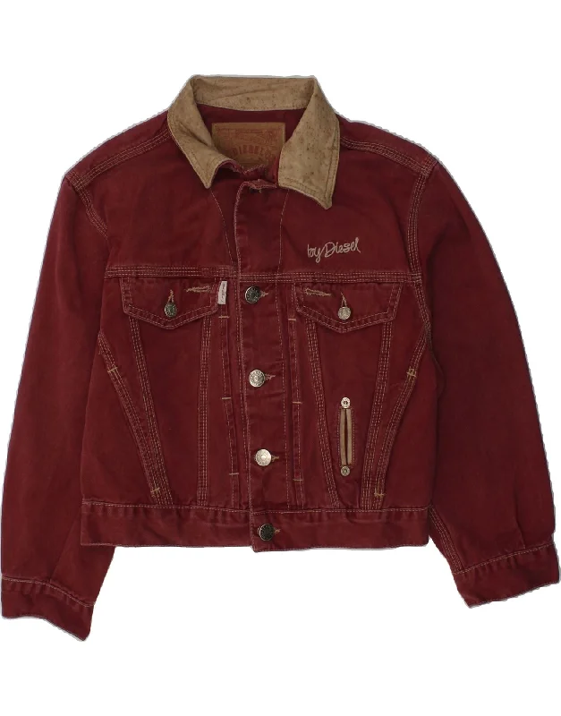 men's rugged jackets -DIESEL Boys Denim Jacket 7-8 Years Maroon Cotton