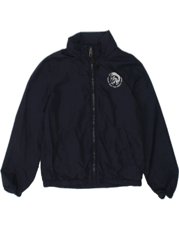 men's high-performance jackets -DIESEL Boys Graphic Hooded Bomber Jacket 5-6 Years Navy Blue Nylon