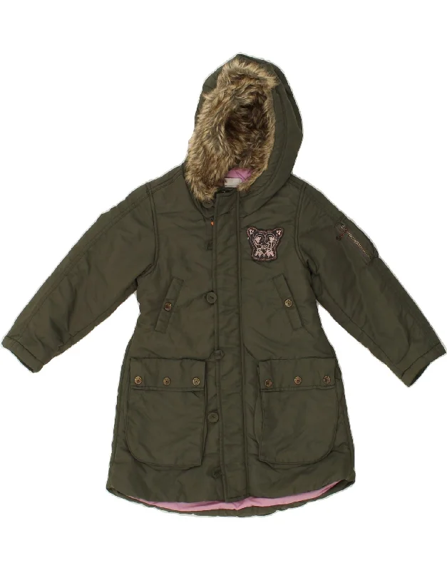 men's bomber jacket with patches -DIESEL Girls Hooded Parka Jacket 3-4 Years Green Polyester