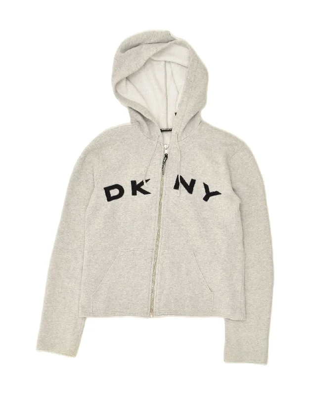 men's striped sweaters -DKNY Girls Graphic Zip Hoodie Sweater 13-14 Years Medium Grey Cotton