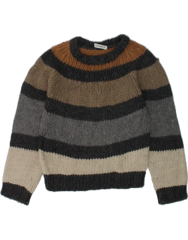 men's festive sweaters -DOLCE & GABBANA Boys Boat Neck Jumper Sweater 4-5 Years Grey Colourblock