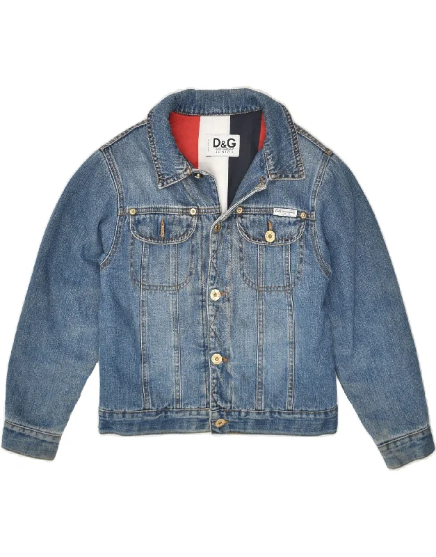 men's parka jackets for cold weather -DOLCE & GABBANA Boys Denim Jacket 7-8 Years Blue Cotton