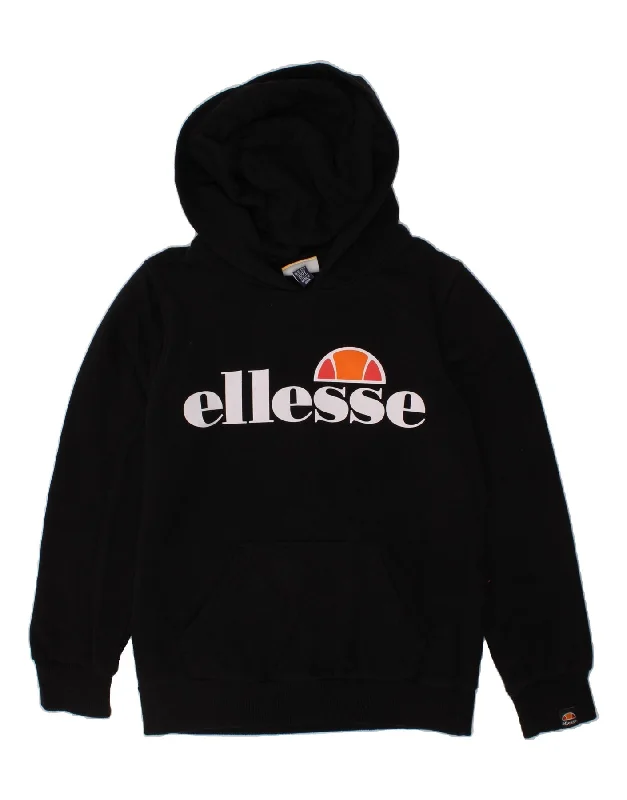 men's hoodie for layering in cold -ELLESSE Boys Graphic Hoodie Jumper 8-9 Years Black Cotton