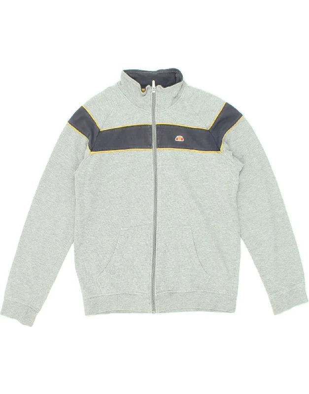 men's rain-resistant jackets -ELLESSE Boys Graphic Tracksuit Top Jacket 11-12 Years Grey Colourblock