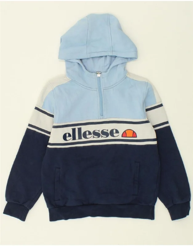 men's pullover hoodie for winter -ELLESSE Boys Graphic Zip Neck Hoodie Jumper 10-11 Years Navy Blue