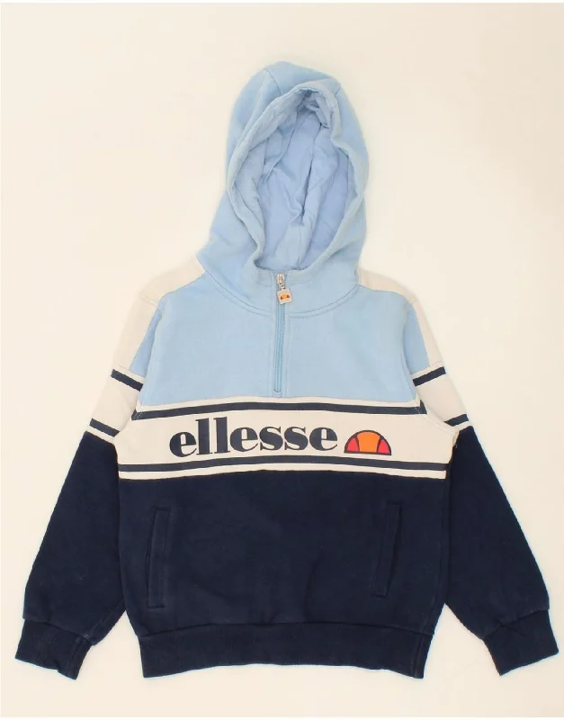 men's hoodie for school wear -ELLESSE Boys Graphic Zip Neck Hoodie Jumper 8-9 Years Navy Blue