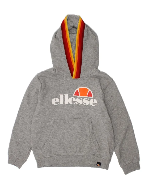 men's trendy hoodies -ELLESSE Girls Graphic Hoodie Jumper 7-8 Years Grey Cotton