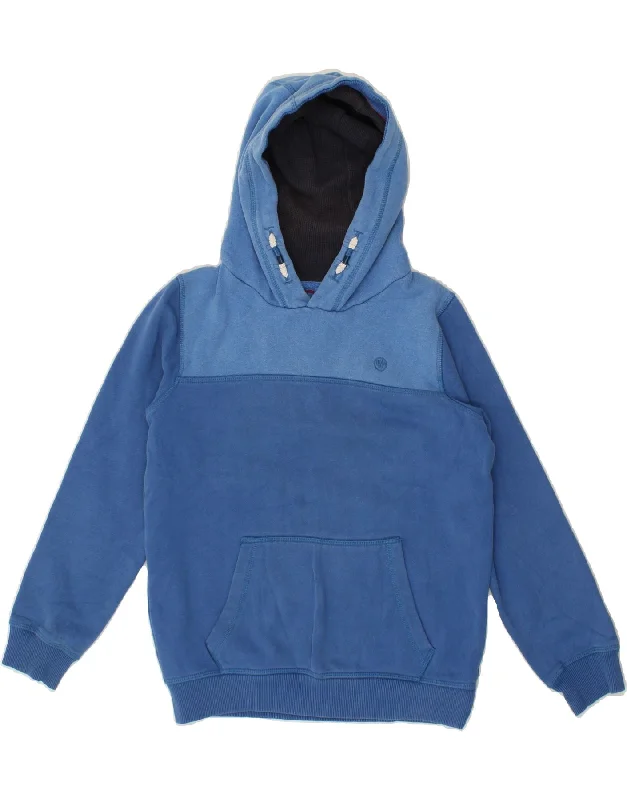 men's hoodie with designs -FAT FACE Boys Graphic Hoodie Jumper 10-11 Years Blue Colourblock Cotton