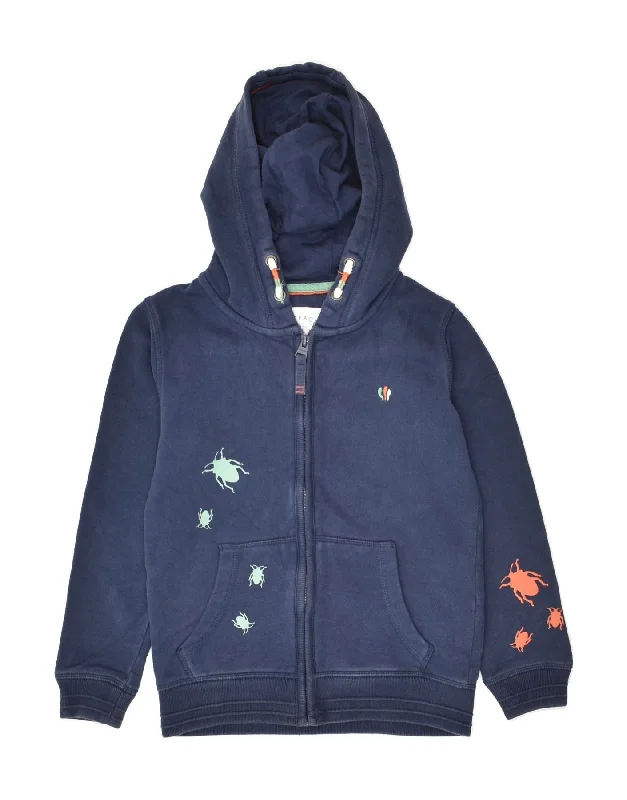 men's colorful wool sweaters -FAT FACE Boys Graphic Zip Hoodie Sweater 7-8 Years Navy Blue Cotton