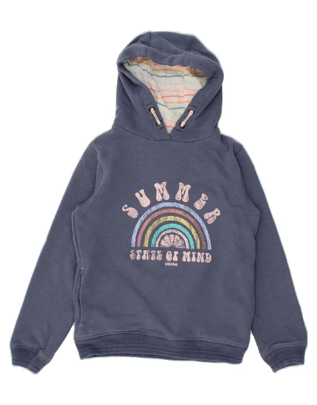 men's hoodie with unique design -FAT FACE Girls Graphic Hoodie Jumper 10-11 Years Blue Cotton