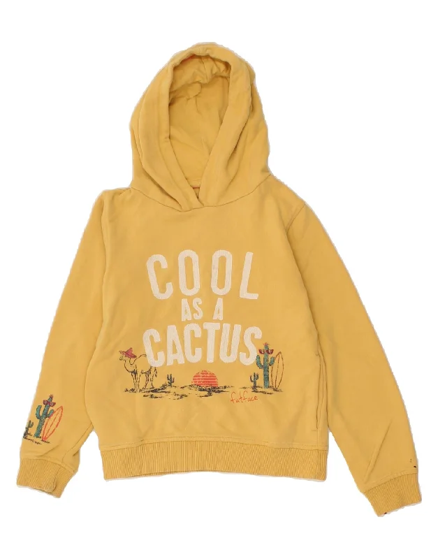 men's hoodie with creative prints -FAT FACE Girls Graphic Hoodie Jumper 8-9 Years Yellow Cotton