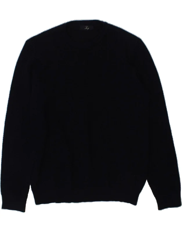 men's fitted sweaters -FAY Boys Crew Neck Jumper Sweater 12-13 Years Navy Blue Wool