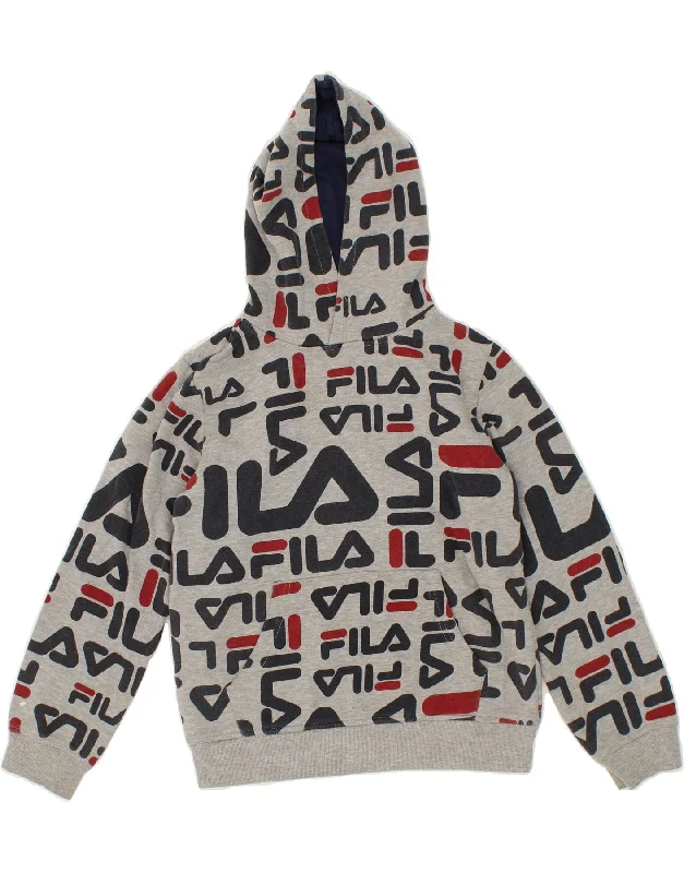 men's hoodie for outdoor wear -FILA Boys Graphic Hoodie Jumper 10-11 Years Large Grey Cotton