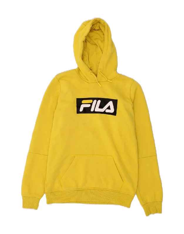 men's hoodie with designs -FILA Boys Graphic Hoodie Jumper 11-12 Years Yellow Cotton