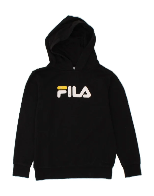 men's hoodie sweatshirt with hoods -FILA Boys Graphic Hoodie Jumper 12-13 Years Black Cotton