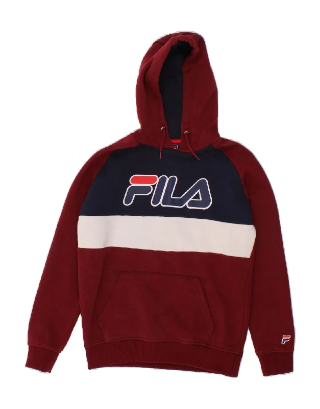 men's hoodie for outdoor workouts -FILA Boys Graphic Hoodie Jumper 12-13 Years Maroon Colourblock Polyester