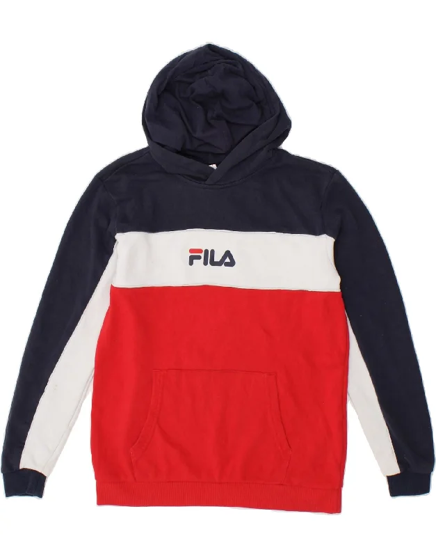 men's hoodie for layering in cold -FILA Boys Graphic Hoodie Jumper 13-14 Years Multicoloured Colourblock