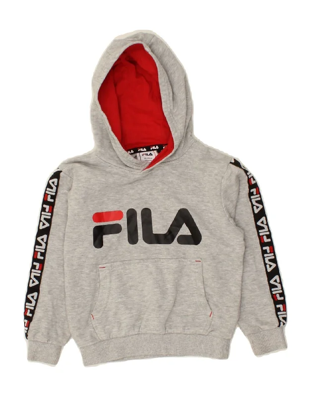 men's athletic fit sweatshirts -FILA Boys Graphic Hoodie Jumper 5-6 Years Grey Cotton