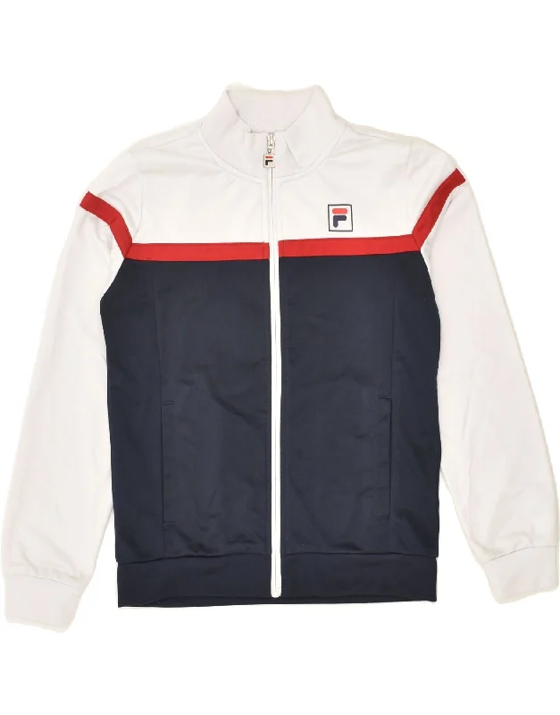 men's quilted jackets -FILA Boys Tracksuit Top Jacket 11-12 Years Navy Blue Colourblock Polyester