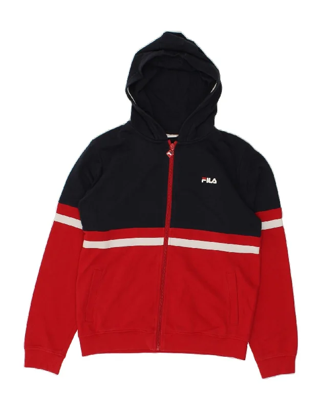 men's designer sweaters -FILA Boys Zip Hoodie Sweater 13-14 Years Red Colourblock Cotton