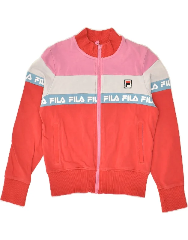 men's outdoor jackets -FILA Girls Graphic Tracksuit Top Jacket 9-10 Years Red Colourblock Cotton