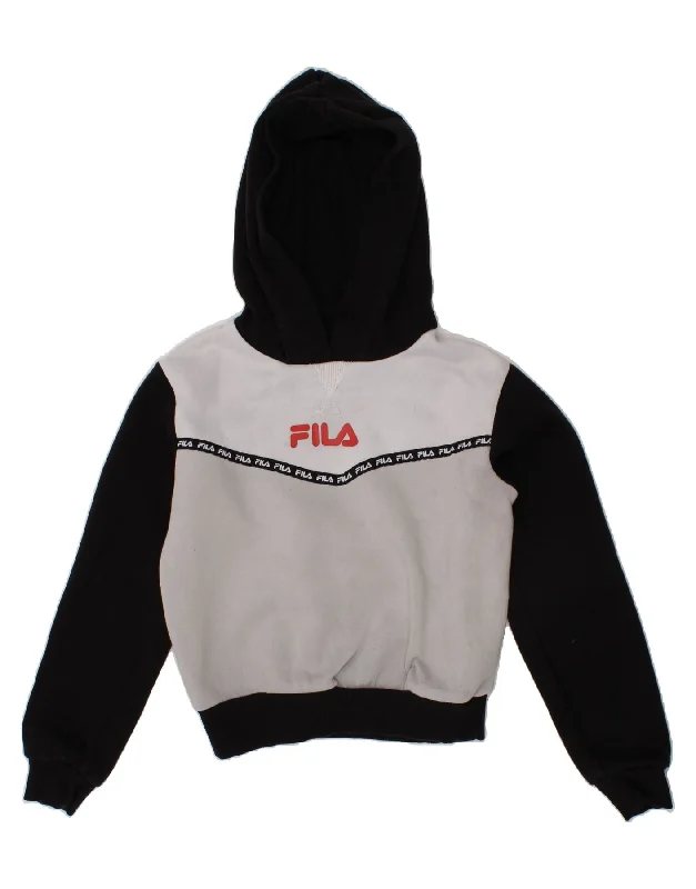 men's hoodie with pockets -FILA Girls Hoodie Jumper 4-5 Years Grey Colourblock Cotton