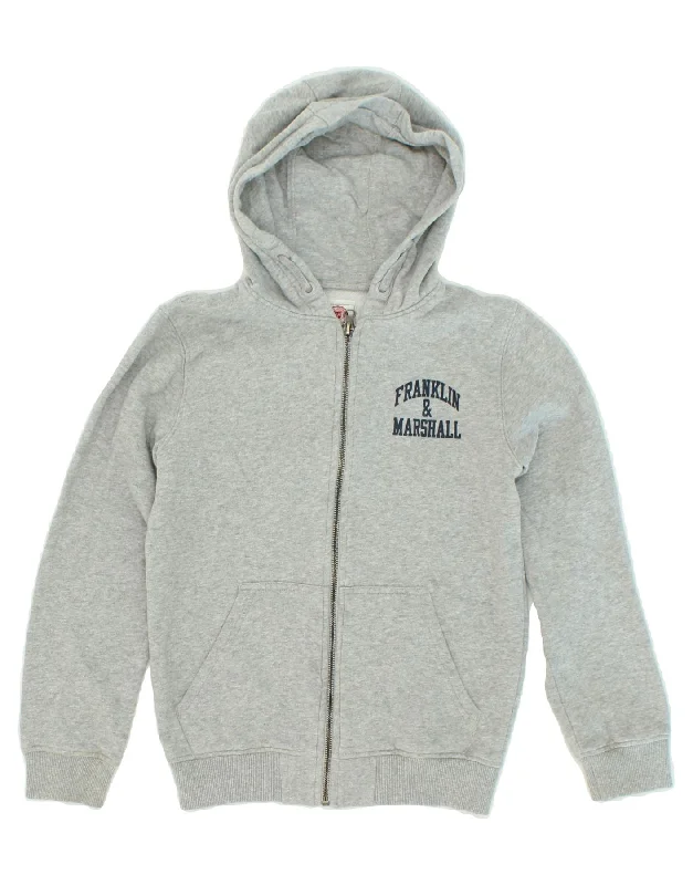 men's v-neck sweaters -FRANKLIN & MARSHALL Boys Graphic Zip Hoodie Sweater 10-11 Years Grey