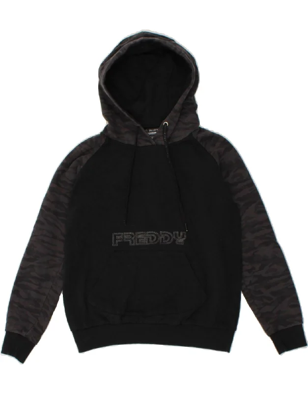 men's hoodie with high collar -FREDDY Boys Graphic Hoodie Jumper 12-13 Years XS  Black Camouflage Cotton