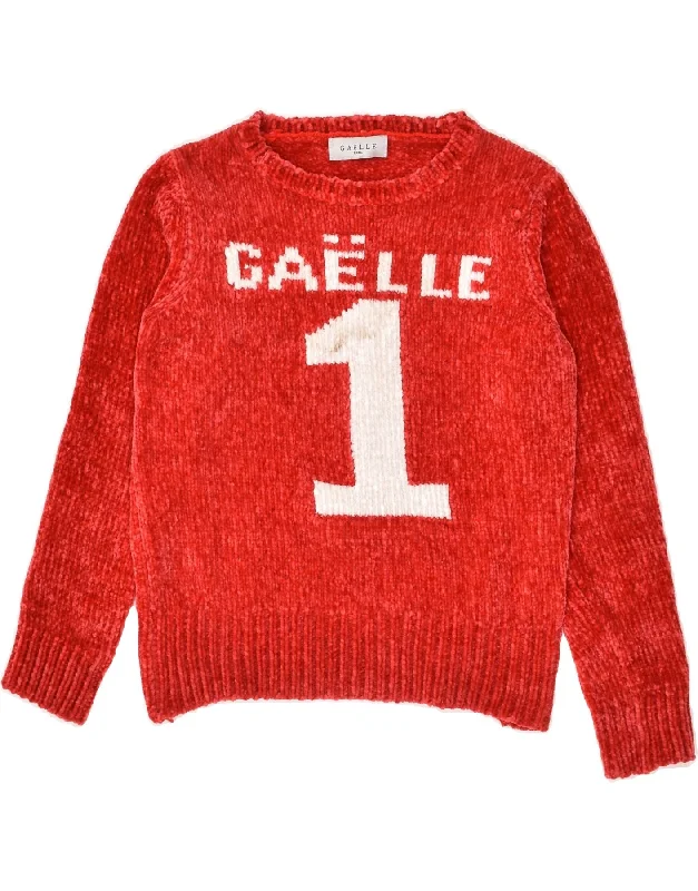 men's ribbed cardigans -GAELLE Girls Graphic Crew Neck Jumper Sweater 11-12 Years Red Cotton