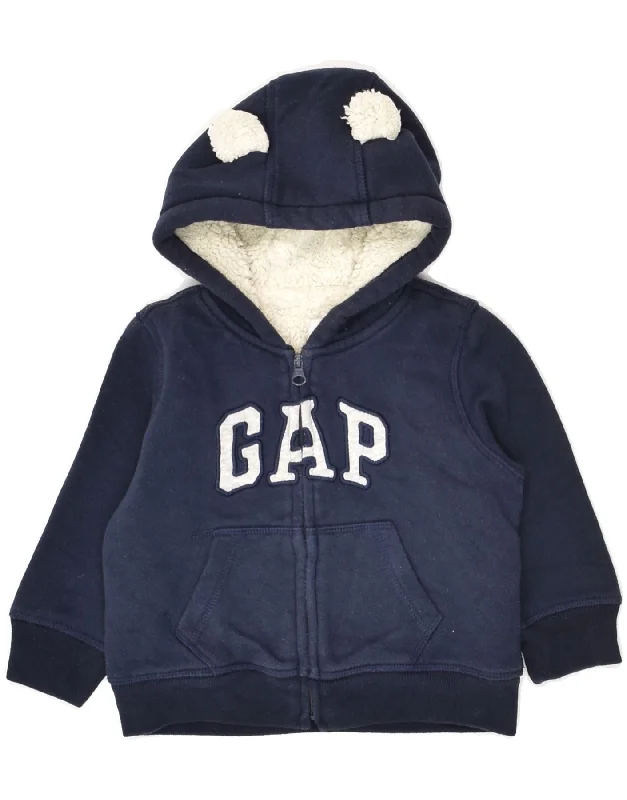 men's fitted sweaters -GAP Baby Boys Graphic Zip Hoodie Sweater 12-18 Months Navy Blue Cotton