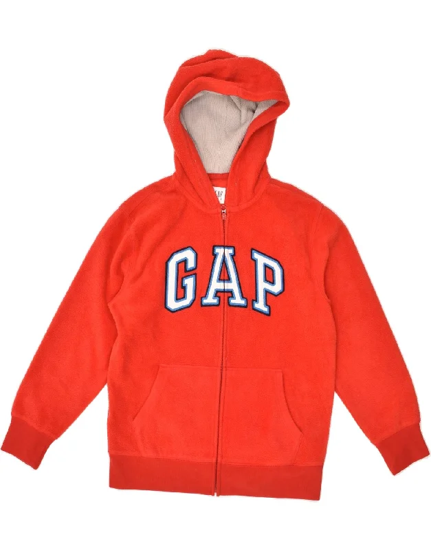 men's casual quilted jackets -GAP Boys Graphic Hooded Fleece Jacket 10-11 Years XL Red Polyester