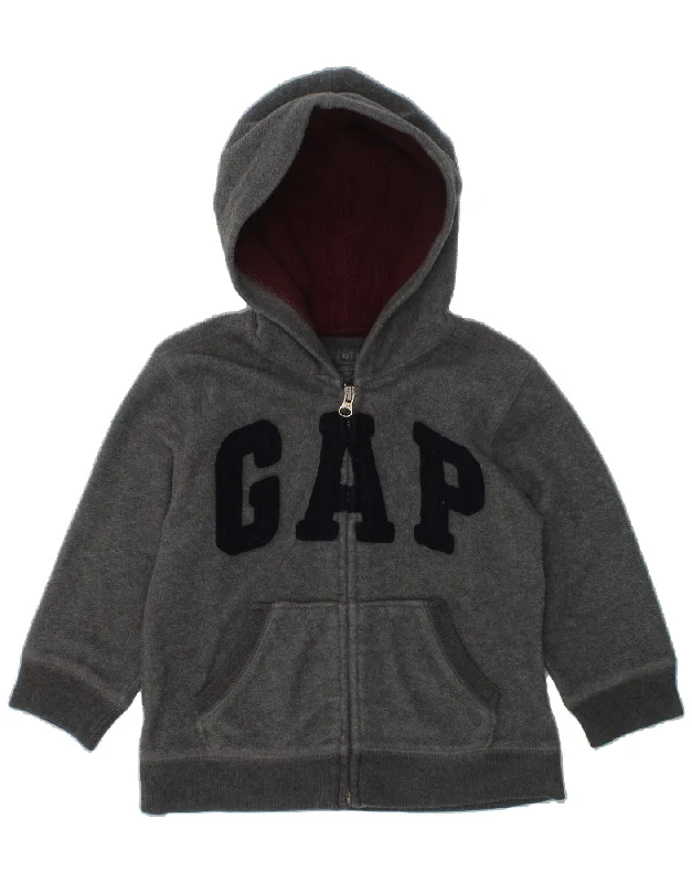 men's down-filled jackets -GAP Boys Graphic Hooded Fleece Jacket 3-4 Years Grey Polyester