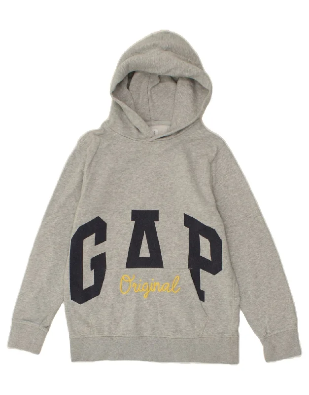 men's fleece zip-up hoodies -GAP Boys Graphic Hoodie Jumper 13-14 Years 2XL Grey Cotton