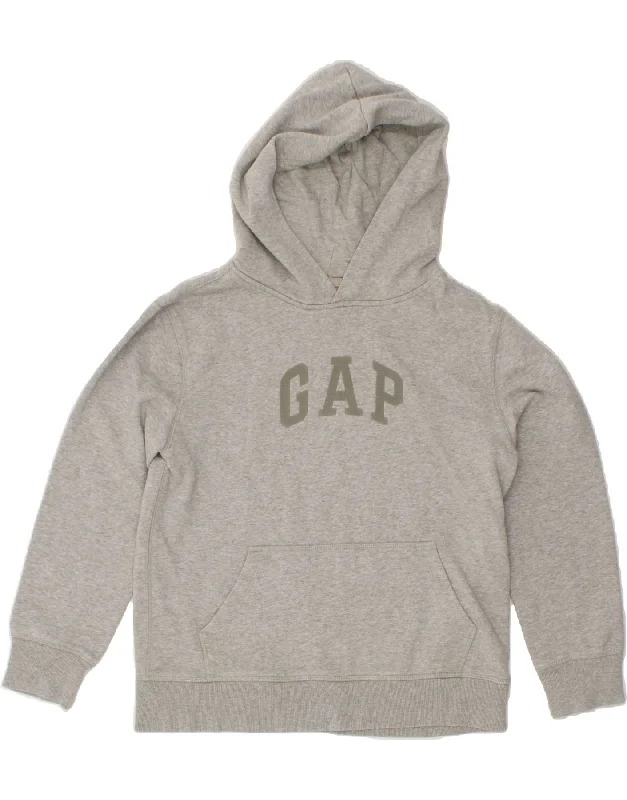 men's zip hoodie with drawstrings -GAP Boys Graphic Hoodie Jumper 13-14 Years XL Grey Cotton