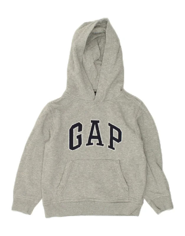 men's printed graphic sweatshirts -GAP Boys Graphic Hoodie Jumper 6-7 Years Small Grey Cotton