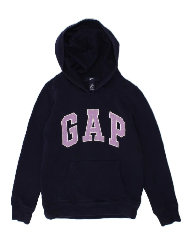 men's hoodie with high collar -GAP Boys Graphic Hoodie Jumper 8-9 Years Navy Blue Cotton